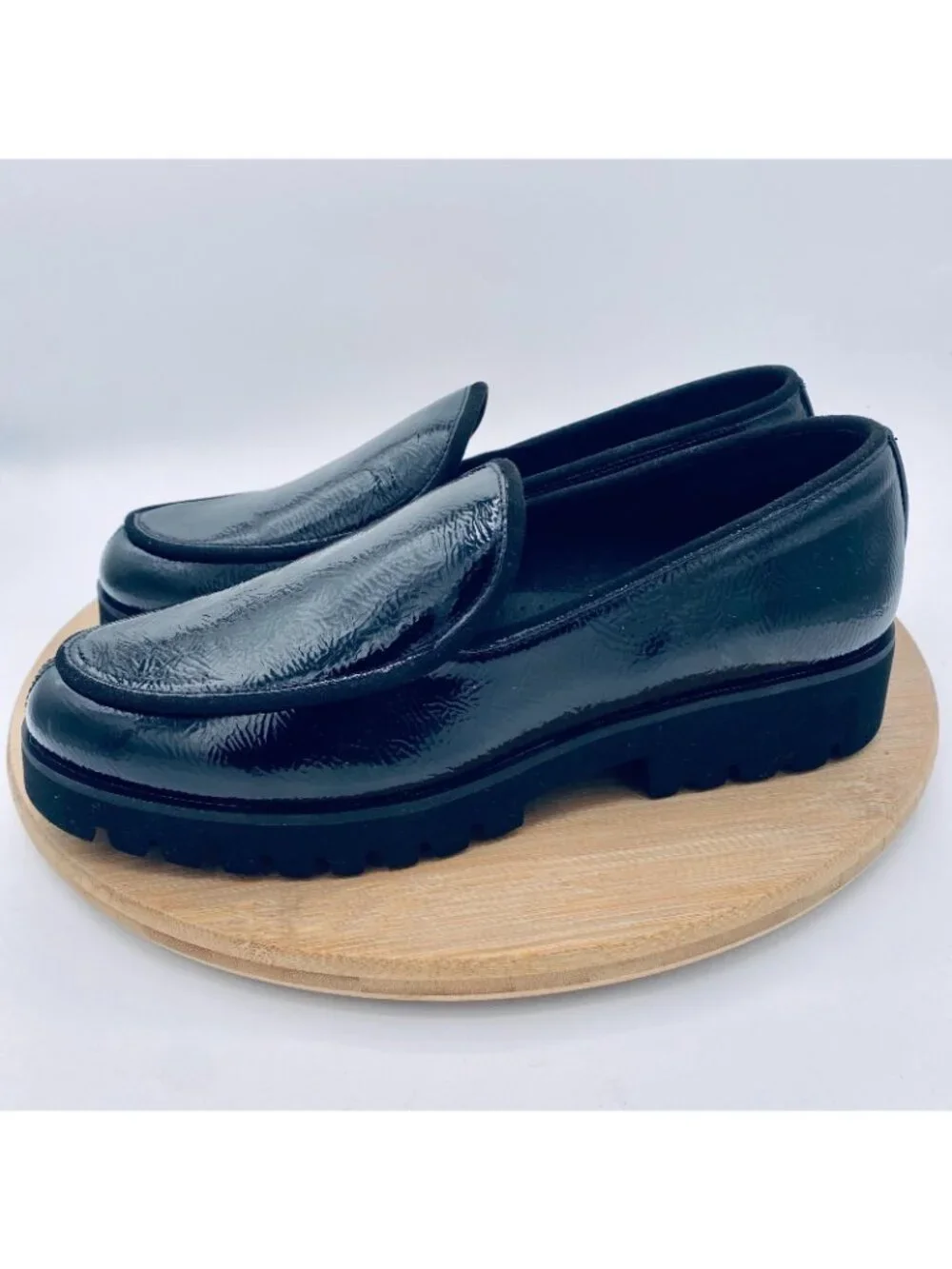 Donald Pliner Shoes Womens 9 Black Patent Leather Platform Loafers Minimalist